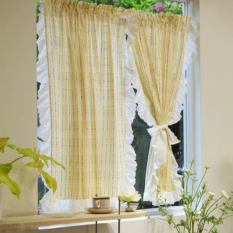 Floral Short Curtain with Lace Daisy Printed Elegant Semi Sheer for Living Room & Kitchen Window Treatments Home Decor 221868HCR