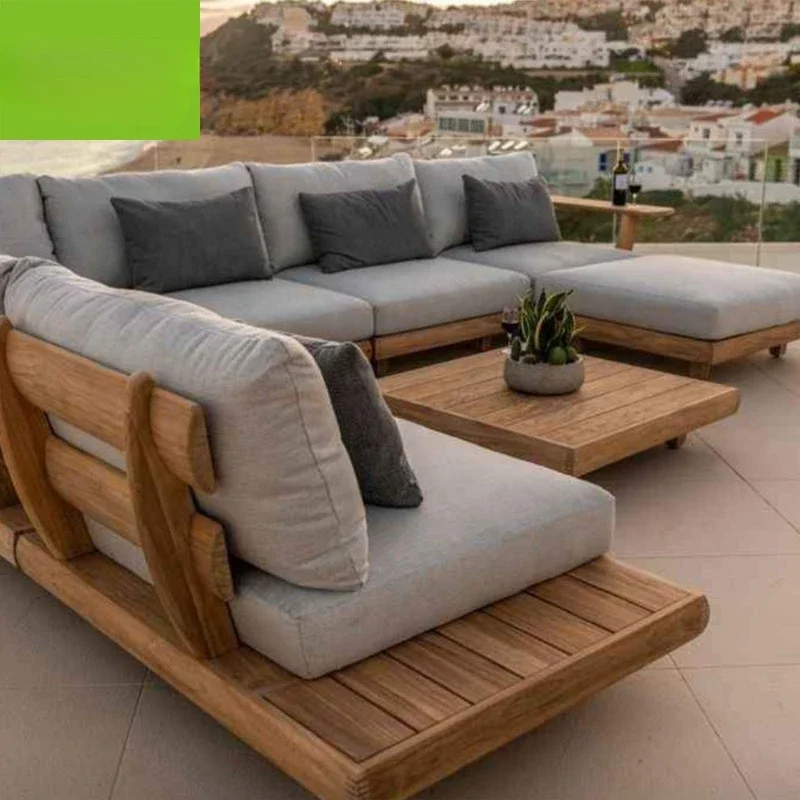 Modern Solid Wood Furniture with Cushions Sofa Set Living Room Garden Patio Hotel Sectional L Shape Outdoor Sofa