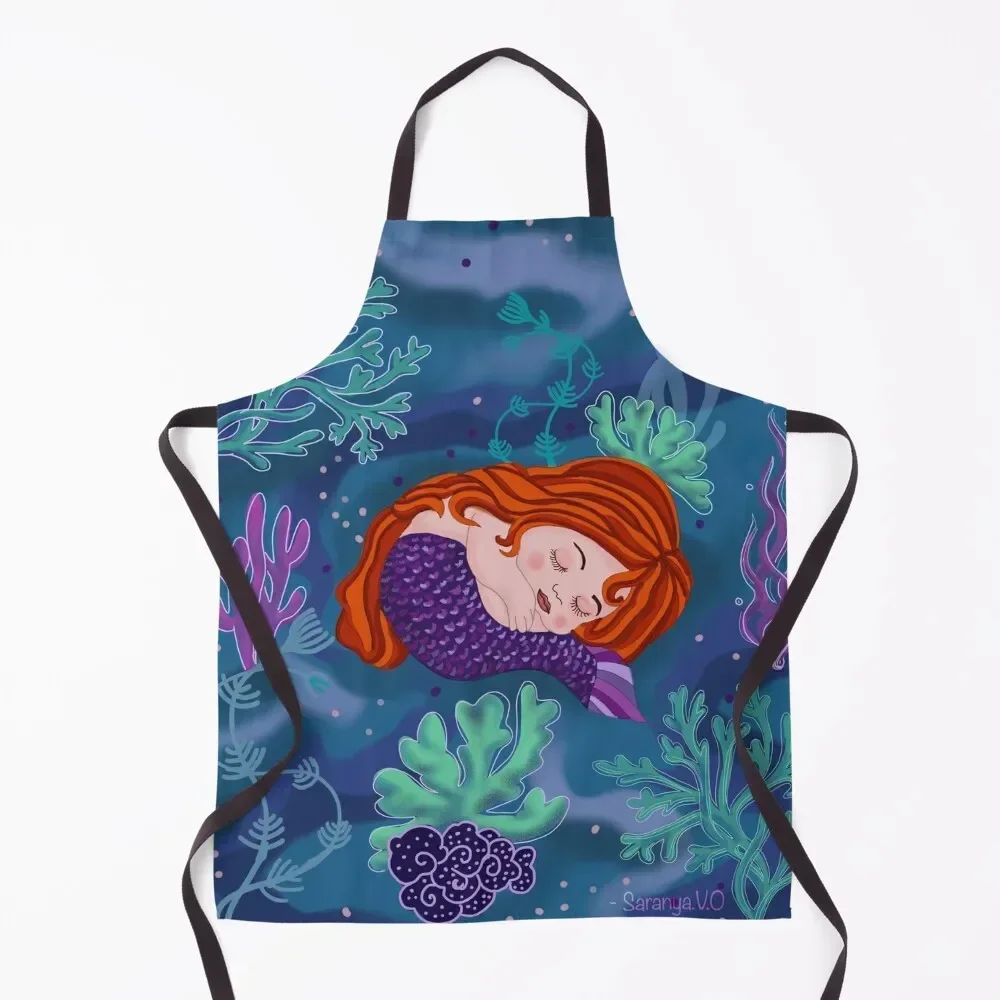 

Cute baby mermaid sleeping Apron Chef Uniform Professional Barber kitchen clothes House Things For Home And Kitchen Apron
