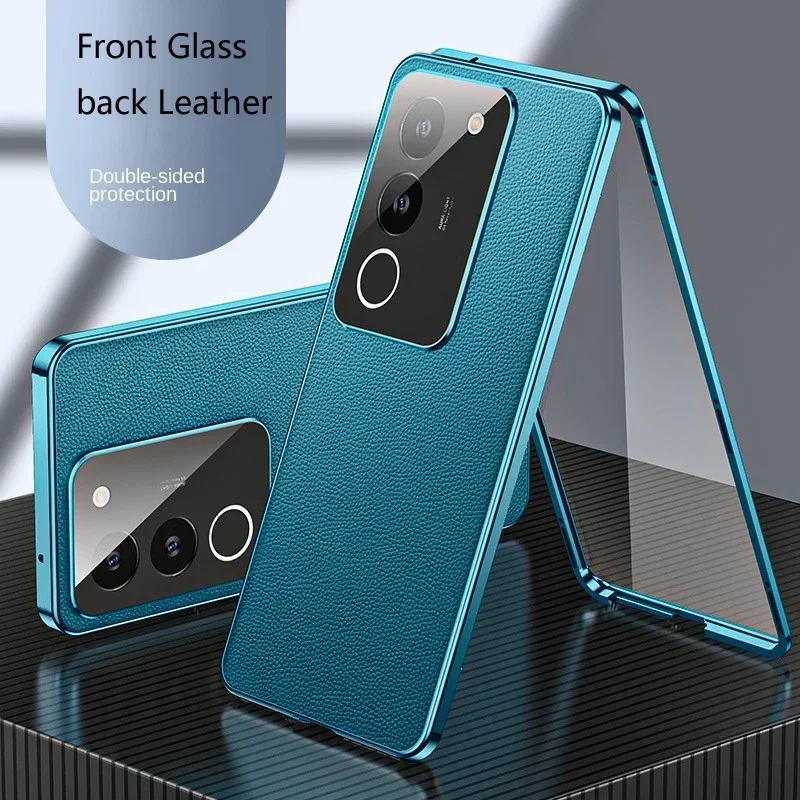 

Double Sided Tempered Glass Leather Phone Case Cover for Vivo V40 V30 V29 V27 Pro X100 X90 V29 Lite T3 Lite T3X 5G Case Cover