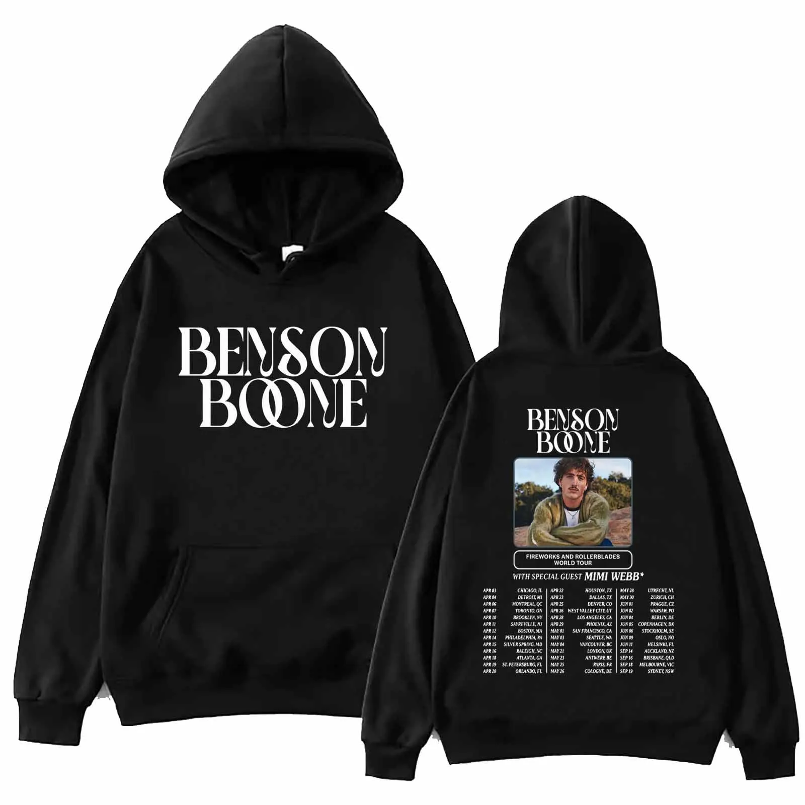 Benson Boone Fireworks and Rollerblades World Tour 2024 Hoodie Harajuku Hip Hop Pullover Tops Sweatshirt Fans Gift