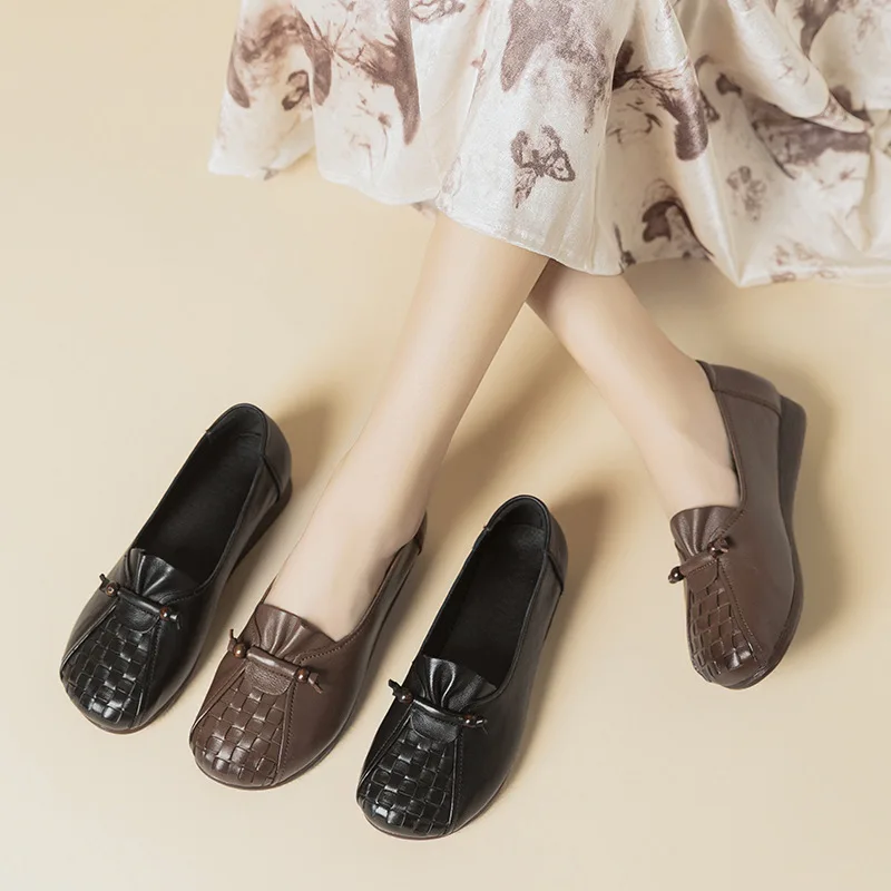 

GKTINOO Женские туфли-лоферы из натуральной кожи с плетеным верхом, нескользящие, винтажные, этнические, летние, удобные, на мягкой подошве, повседневные