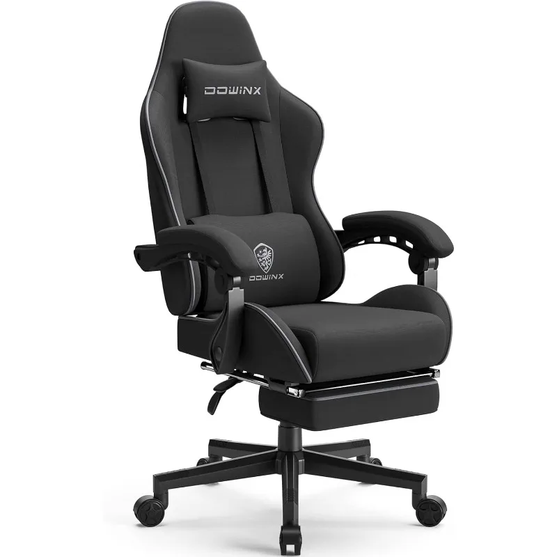 Dowinx Gaming Chair Fabric with Pocket Spring Cushion, Massage Game Chair Cloth with Headrest, Ergonomic Computer Chair, Black