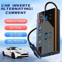 Universal Car Inverter DC 12V/24V To 220V 200W High Power Power Adapter Digital Display QC 3.0 USB/Type C Charger Car Converter