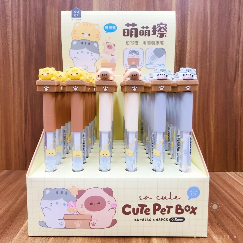 

12/36pcs Kawaii Cat Rotatable Gel Pen Cute 0.5mm Blue Ink Neutral Pens Promotional Gift Office School Supplies