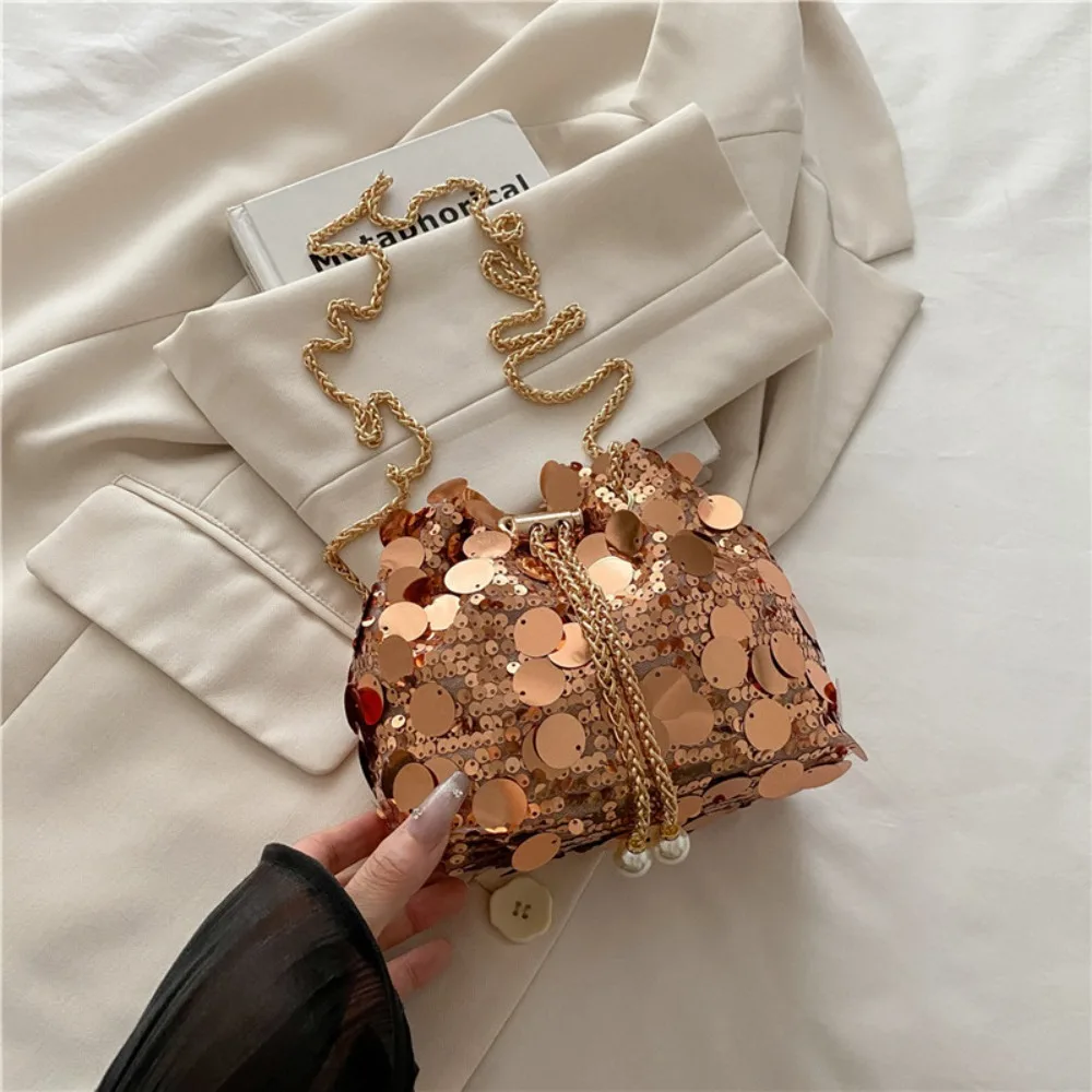 

Elegant Shiny Evening Banquet Bag Glitter Blingbling Sequin Shoulder Bag Handbag Metal Chain Tassel Crossbody Bag Party