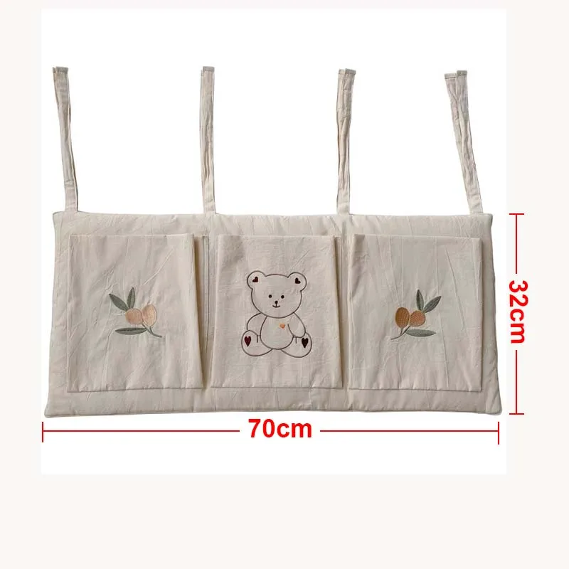 Baby Crib Hanging Storage Bag Multifunction Cartoon Embroidery Baby Bedside Diaper Bag Nappy Pouch for Nursery Bedding Organizer