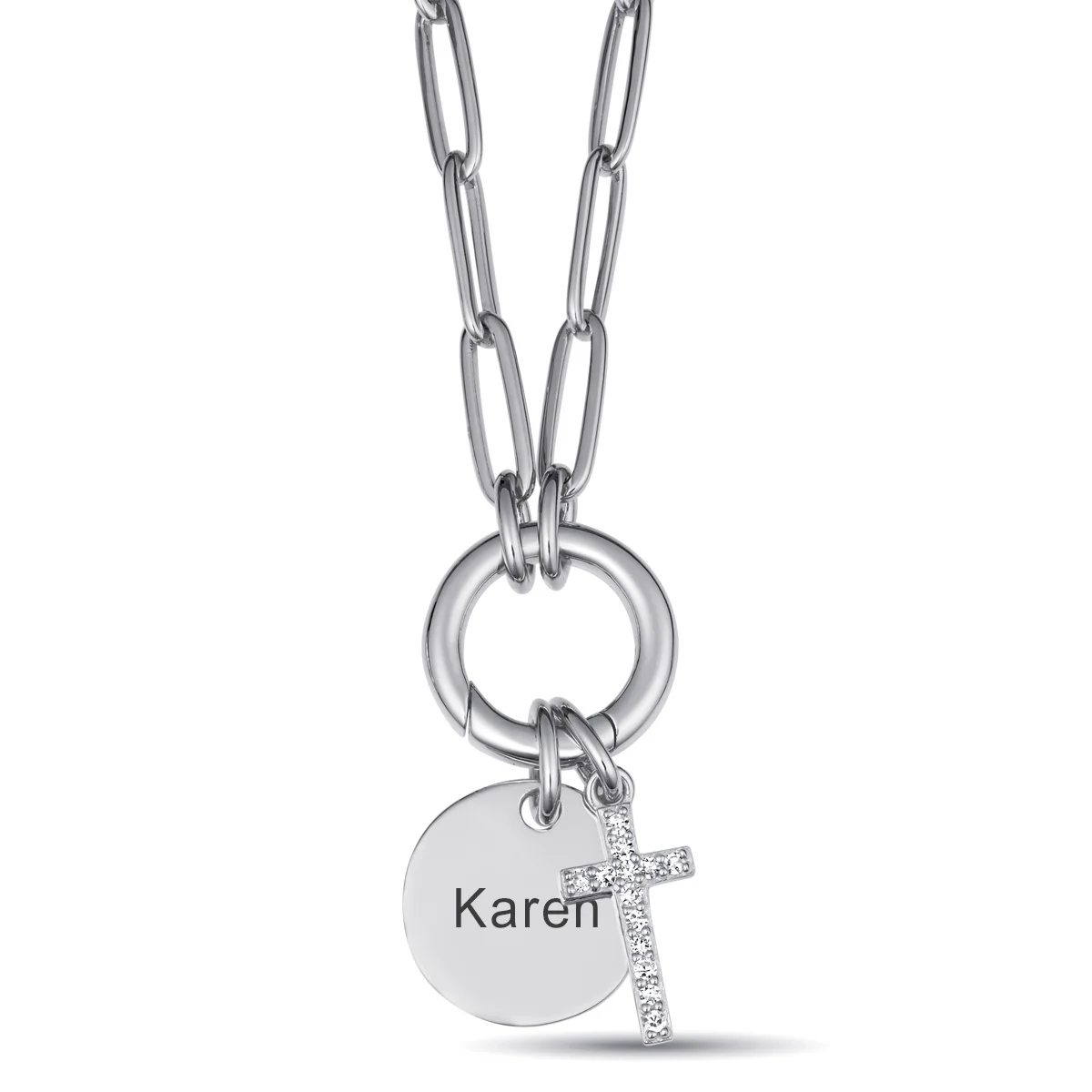 

Personalized Engraved Bar Cross Necklace Custom CZ Stainless Steel 18k Gold Plated Paperclip Chain Jewelry Men Gift for Lover