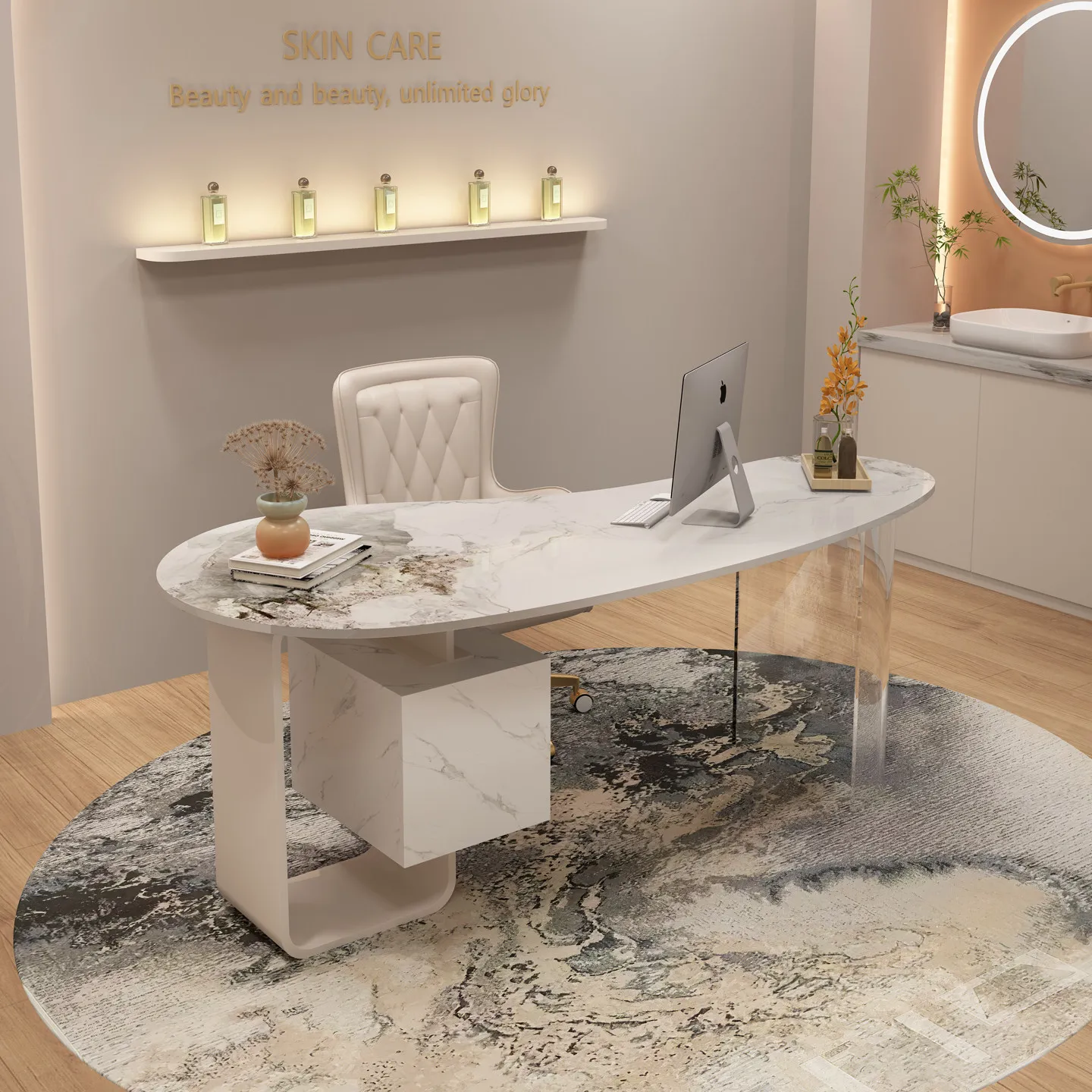 * Reception and Negotiation Beauty Salon Desk Home Modern Simple Light Luxury Rock Board Desk