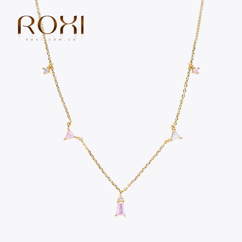 

ROXI Purple Diamond Necklace 925 Sterling Silver Versatile Geometric Stacking Jewelry Personality Ladies Clavicle Necklace 2023