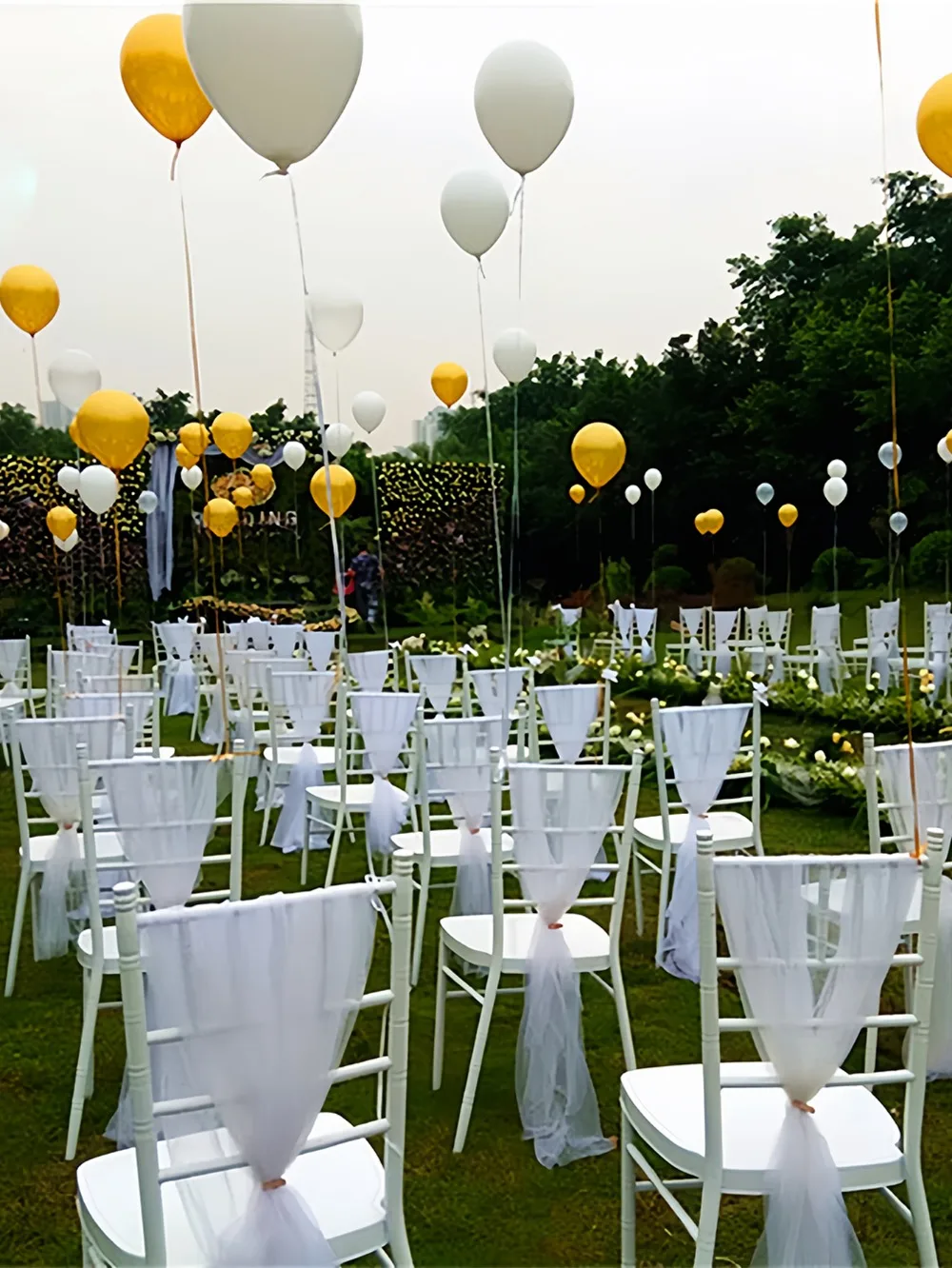 Decoraciones de pasillo de boda, 5 piezas, 59x39,3 pulgadas, silla de pasillo de boda, fajas de gasa a granel con cintas, blanco