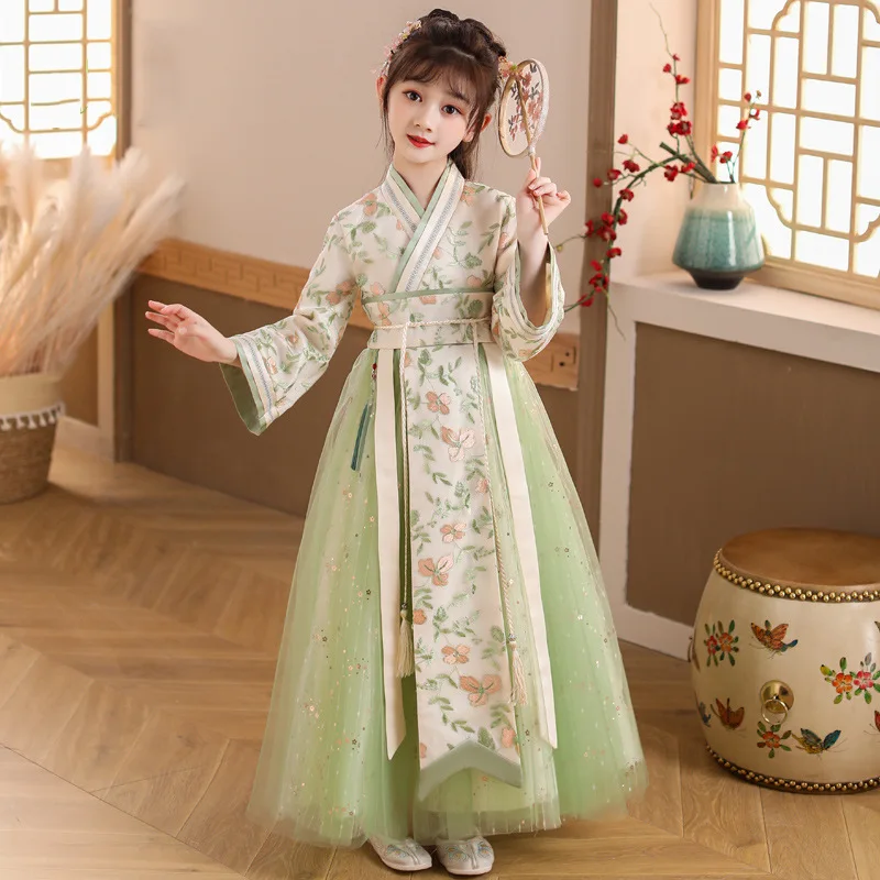 2023 New Girls Chinese Ancient Traditional Hanfu Dress Set Baby Kids Perform Costume Fairy Party Evening Brithday Hanfu Cosplay