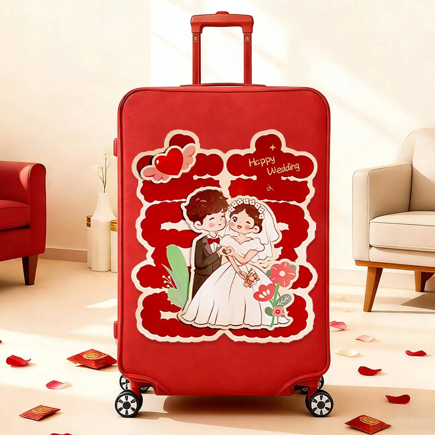 Wedding Red Thickened 26-Inch Travel Luggage Dust Cover Protective Cover for Suitcase Bag Cover Protective Film