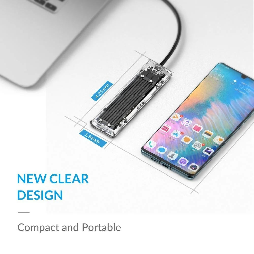 ORICO-Boîtier transparent pour disque dur SSD M2 vers USB Type C, NVcloser, PCIE NGFF SATA M/B