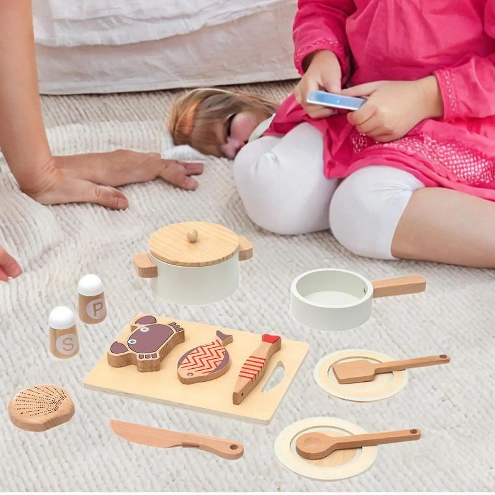 Simulated Wooden Cooking Toy Smooth Multifunction for 3 4 5 6 Years Old Kids