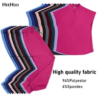 Venta al por mayor conjunto de exfoliante médico LICRA estiramiento enfermera exfoliante belleza Spa uniforme cuidado de la salud farmacia bata de laboratorio uniforme clínico