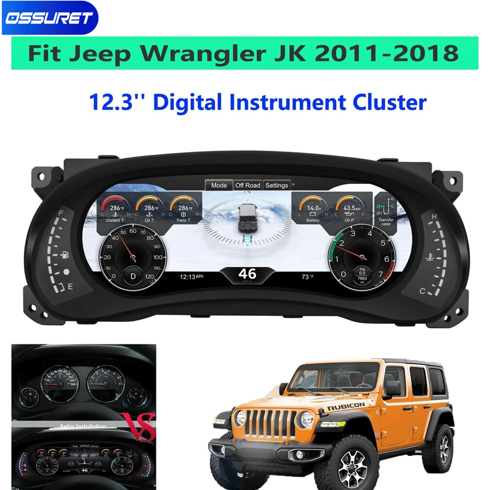 For Jeep Wrangler 2011-2018 12.3inch Digital Instrument Cluster CockPit LCD Speedometer Dashboard Panel Virtual Display Odometer