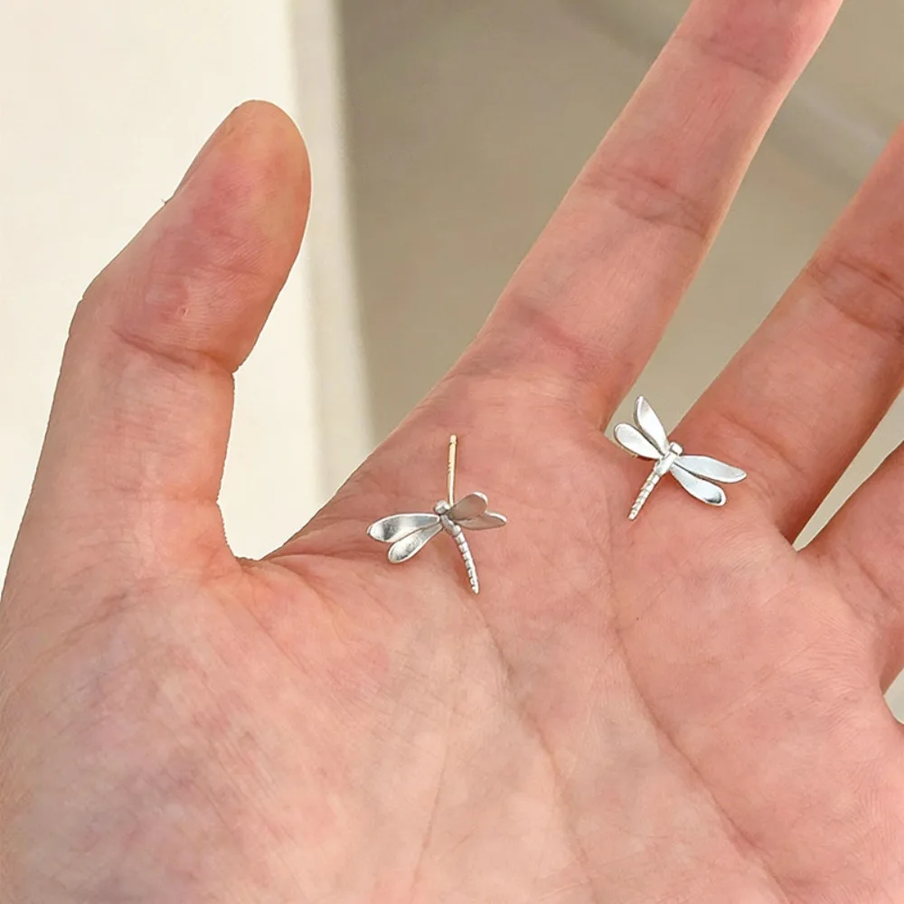 Exquisite Simple 925 Sterling Silver Tiny Dragonfly Insect Stud Earrings for Women Student Commute Earrings Jewelry Colorfast