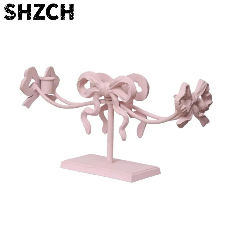 Bowknot French Vintage Metal 3 Arms Sticks Candle Holder Candlestick