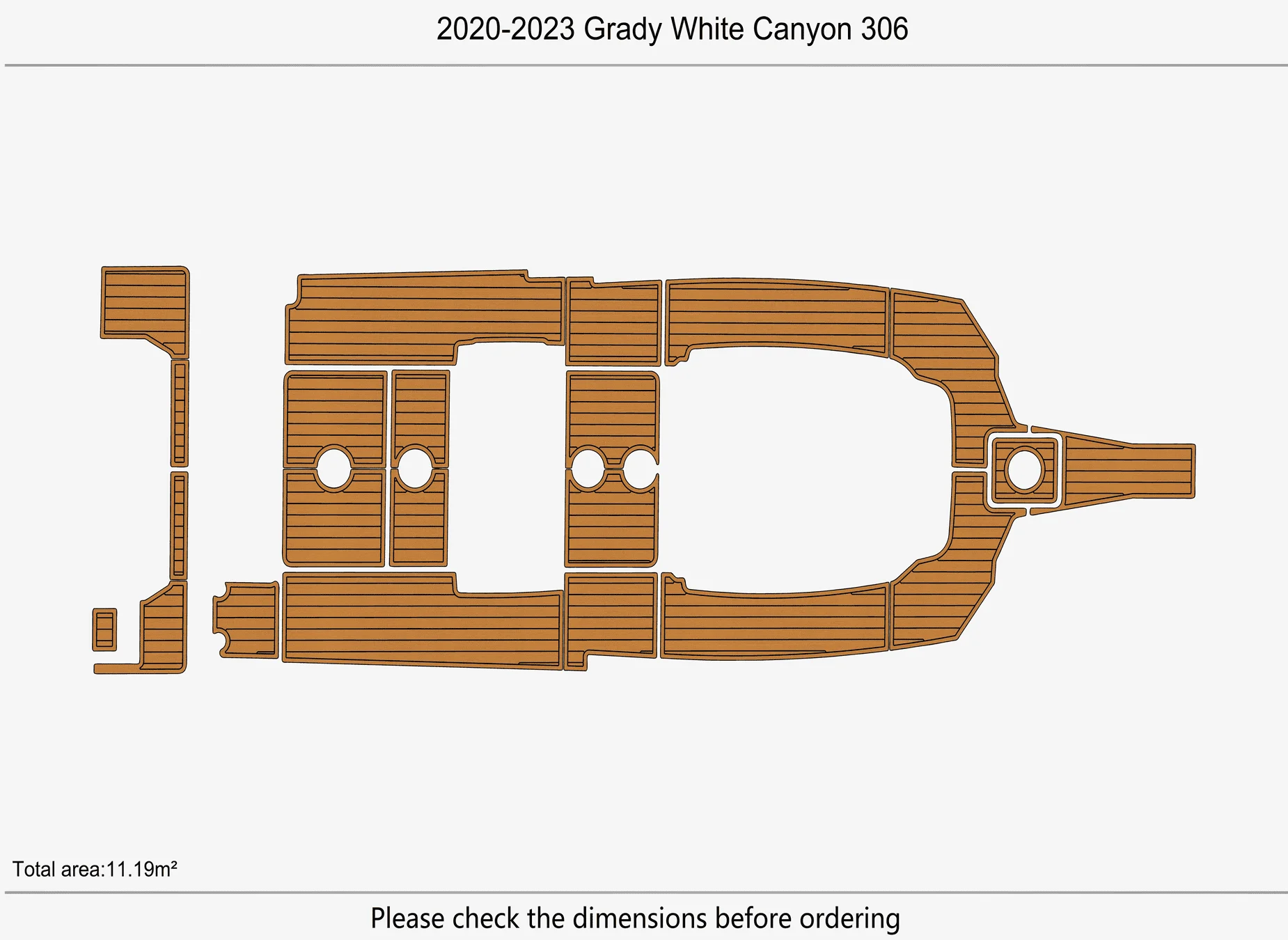 Marine Faux Teak EVA Non-Slip Mat - 2020-2023 Grady White 306 Canyon Self-Adhesive 1/4