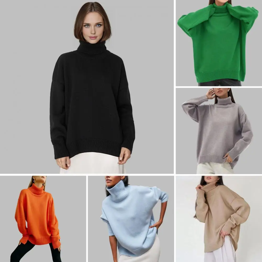 Original Light Luxury O-neck Knit Sweater Autumn and Winter Women's Elegant Loose Mock Neck Solid Color Warm Outerwear Sweater
