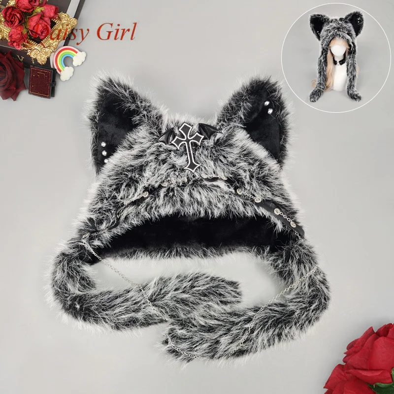 Nieuwe herfst- en winterhot girl Abby Cat Ear Hat Warme donkere gotische stijl pluche koepelhoeden