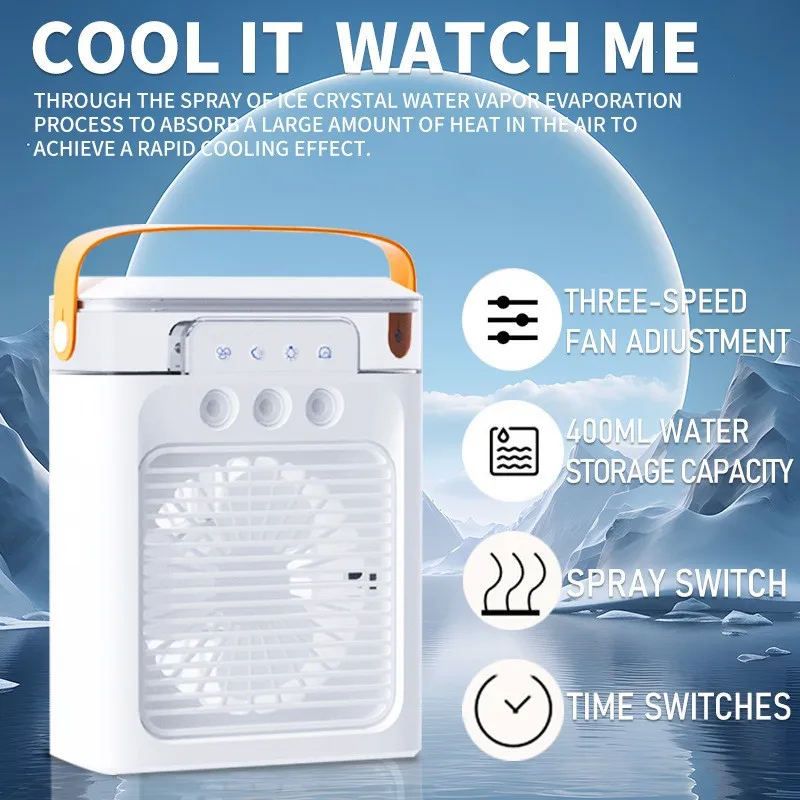 

Новинка 2023 года, многофункциональный воздухоохладитель, бытовой портативный кондиционер, небольшой настольный охлаждающий вентилятор, увлажнитель с ночником
