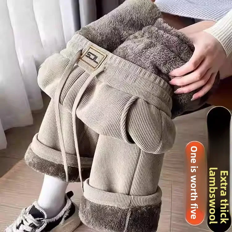 

Extra Large 300 Pou eep Velvet Corduroy Wide Leg Pants Men's Winter Fce Lined Thiened Snail Casual Trousers Trendy