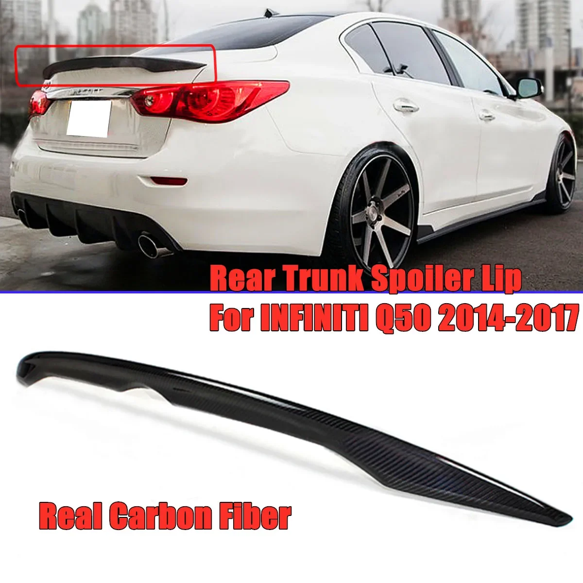 Real Carbon Fiber Car Rear Spoiler Wing Lip Extension For INFINITI Q50 2014-2017 OE STYLE Rear Trunk Spoiler Lip Boot Wing Lip