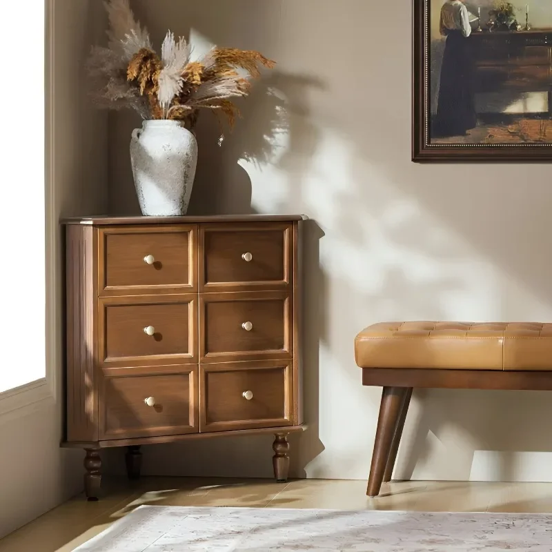 Rural solid wood corner cabinet French retro right-angle cabinet retro corner side cabinet corner double door entrance