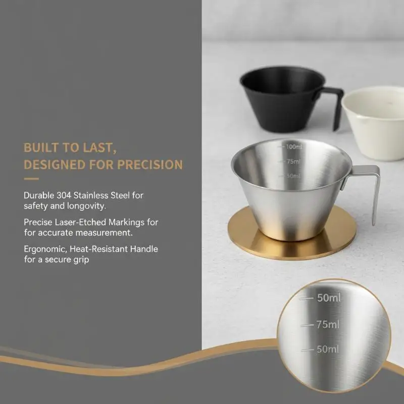 Hot  100ML 304 Stainless Steel Measuring Cup With Handle Precision Scale Coffee Tool For Espresso Latte Art Barista Milk Making