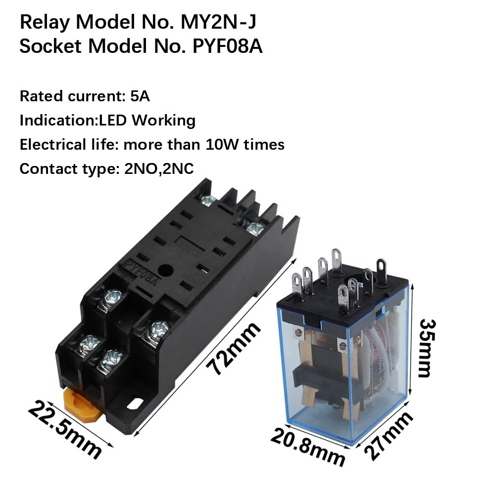 MY2P HH52P MY2NJ DPDTMiniature Coil Generalelectromagnetic intermediate relay switch withSocket Base LED AC 110V 220V DC 12V 24V