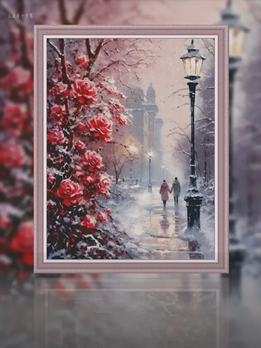 Stamped Cross Stitch Kit 14CT 16CT Pre Printed Canvas Cotton Thread DIY Embroidery for Home Wall Decor[ZZ4299-Winter Love Song]