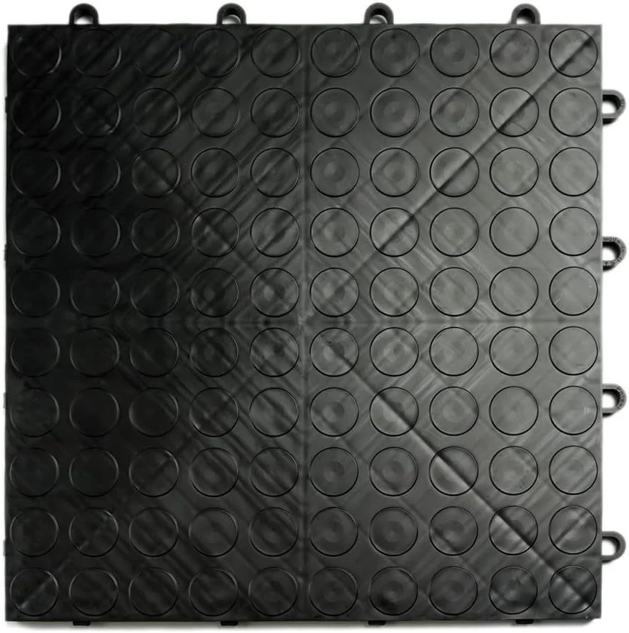 

Heavy-Duty Interlocking Garage Floor Tiles, Non-Slip Coin Pattern Modular Flooring, 48 Pack Black Tiles (12x12", 48 Sq Ft)