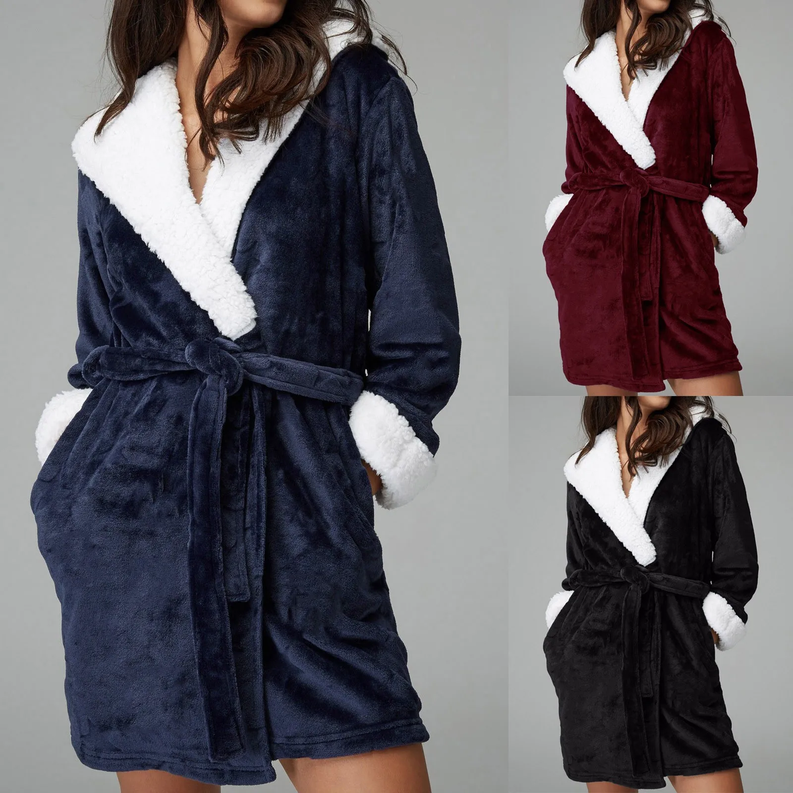 Thicken Warm Couple Style Flannel Robe Winter Long Sleeve Bathrobe Sexy Hooded Women Men Nightgown Casual Robes Home Clothes