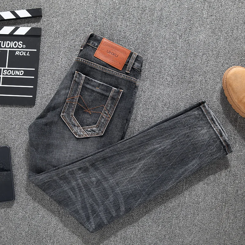 

2025 vintage jeans men's street fashion slim fit straight tube retro distressed distressed denim pants