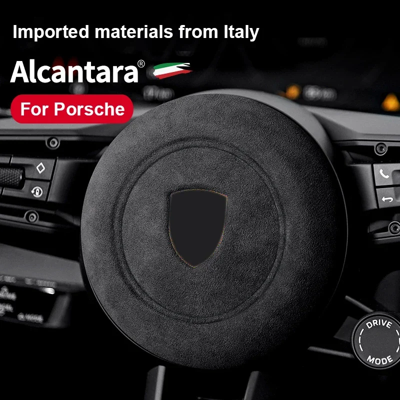 

For Porsche Panamera Cayenne Alcantara Suede Car Styling Steering Wheel Center Label Airbag Cover Sticker Decals Interior