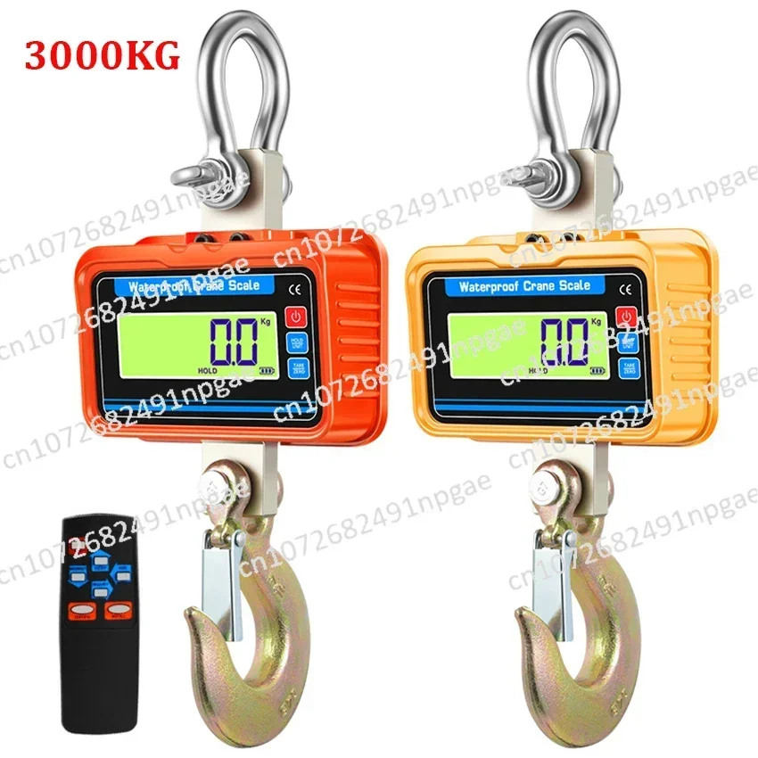 3000KG Electronic Hanging Scale Waterproof Crane Scales Remote Control Heavy Duty Alloy Steel Hook Weighing Tools 3T LCD Display