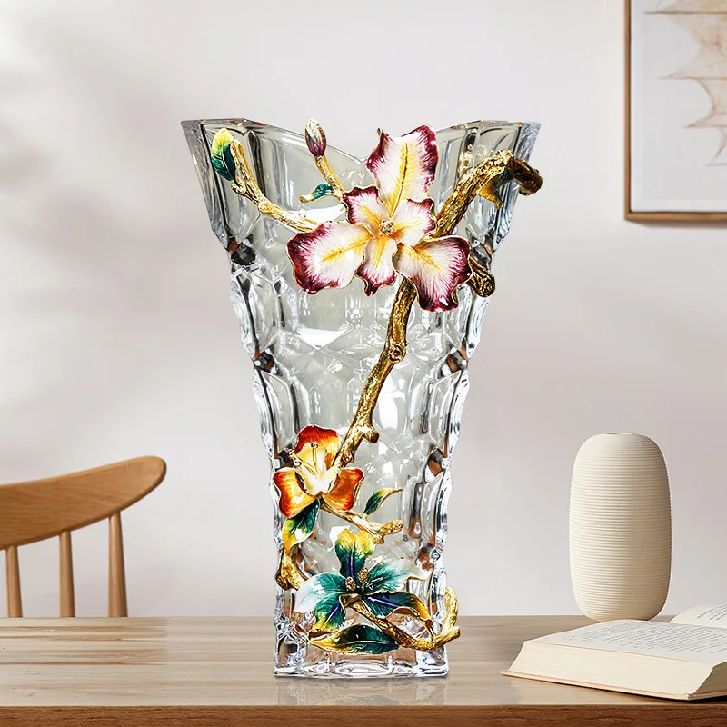 enamel colored glass vase ornament, modern light luxury crystal glass, living room decoration high-end home accessories