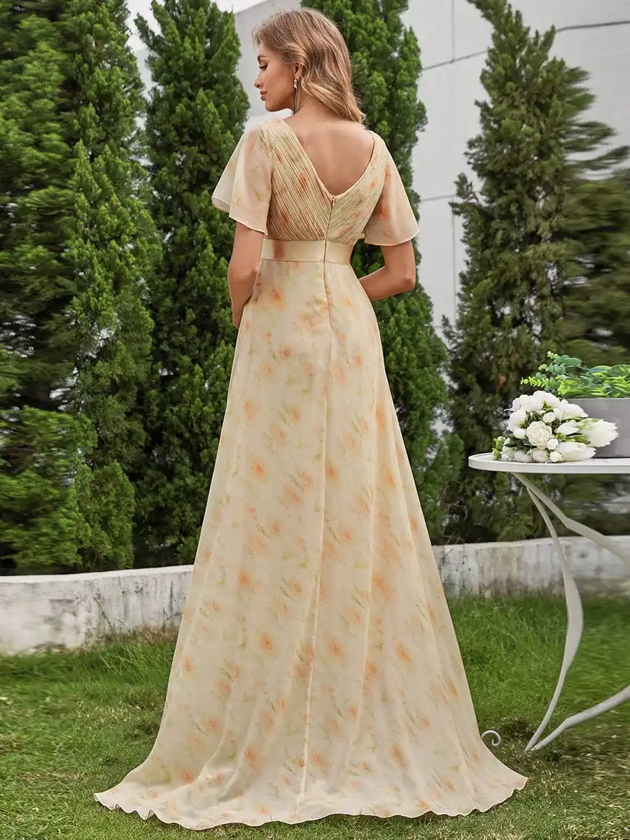 Elegant Evening Dresses Chiffon long A-LINE Sleeveless V-neck 2024 Ever Pretty of Golden Rose Simple Bridesmaid dress