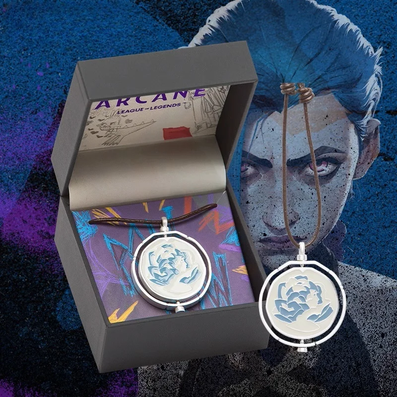 

Game Jinx Blue Rose Rotatable Cosplay Necklace Anime Arcane Season 2 Cosutmes Diy Backpack Pendant Cosplay Prop Fans Lovers Gift
