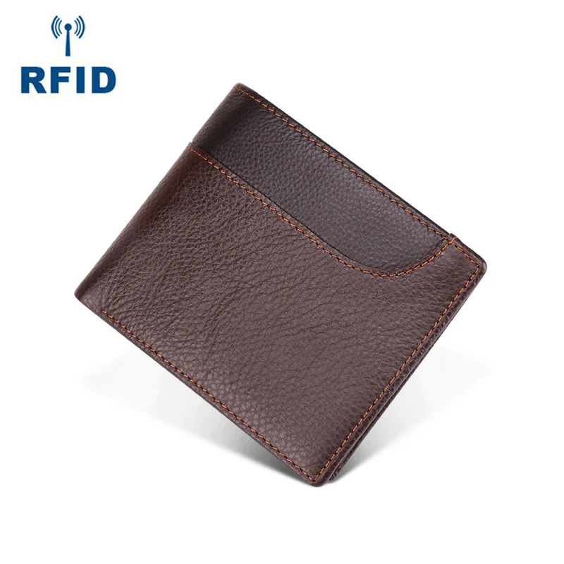 

Business Retro Men's Leather Wallet First Layer Cowhide Multiple Card Slots Short Wallet RFID New Wallet Men