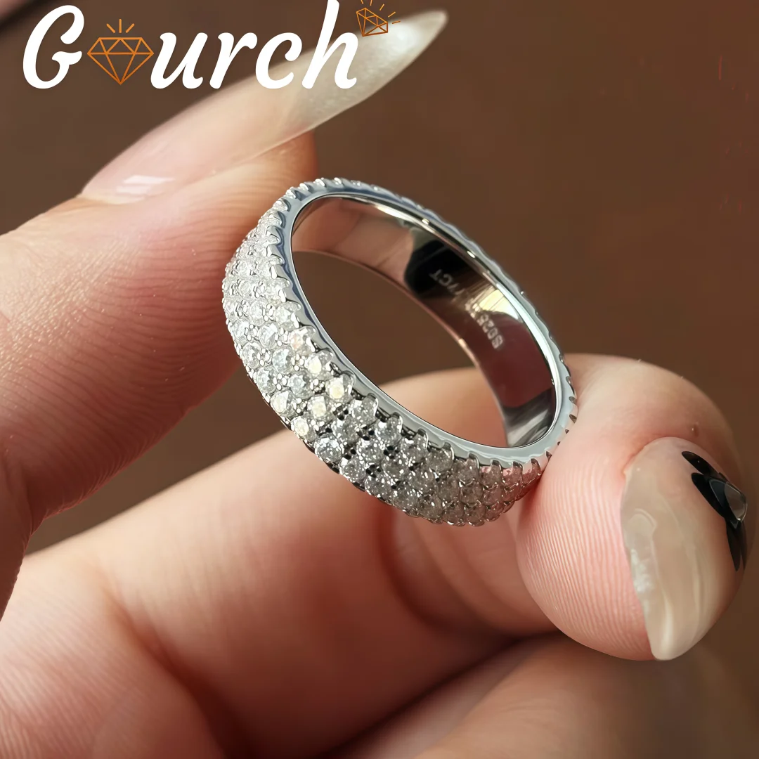 

Gourch 1,5 мм D цвет VVS1 S925 стерлингового серебра кольцо с муассанитом элегантный блестящий подарок на годовщину свадьбы для женщин