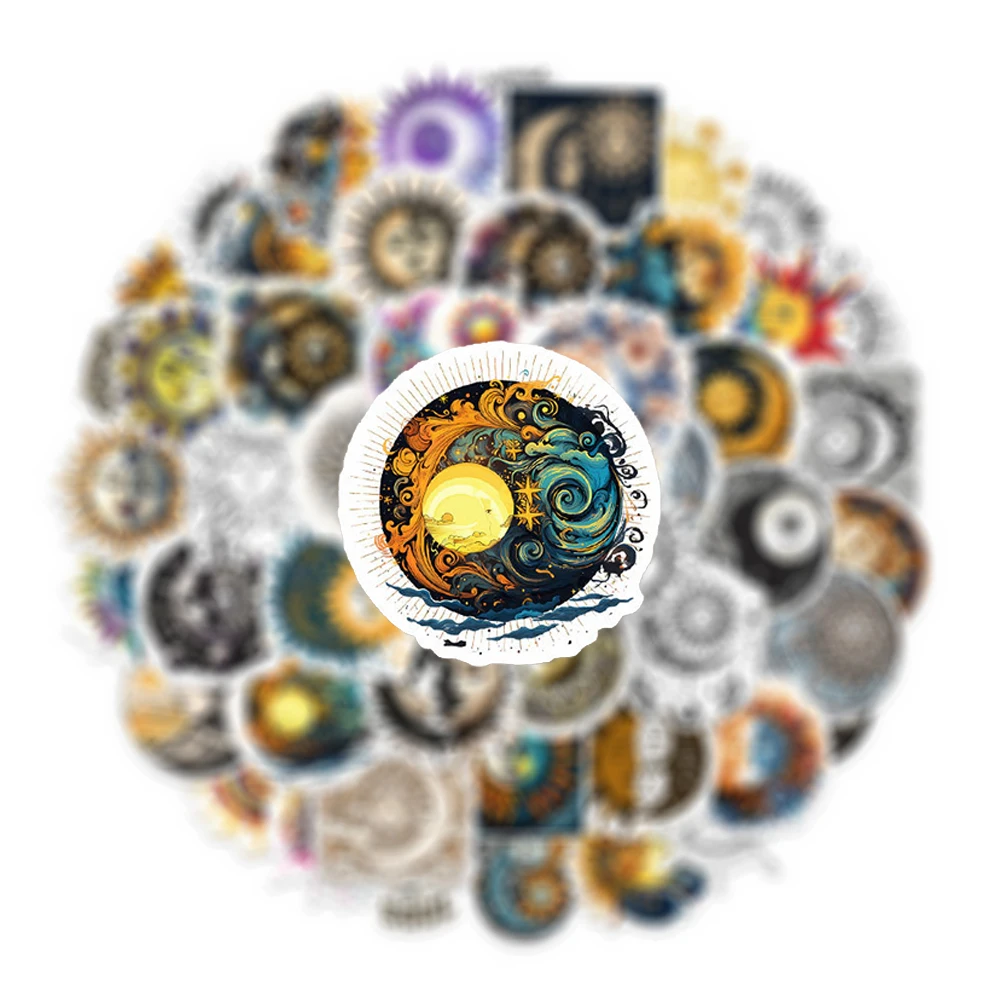 

10/30/50pcs Vintage Art Sun Moon Graffiti Stickers Decals DIY Laptop Phone Car Suitcase Fridge Cool Waterproof Kids Sticker Toys