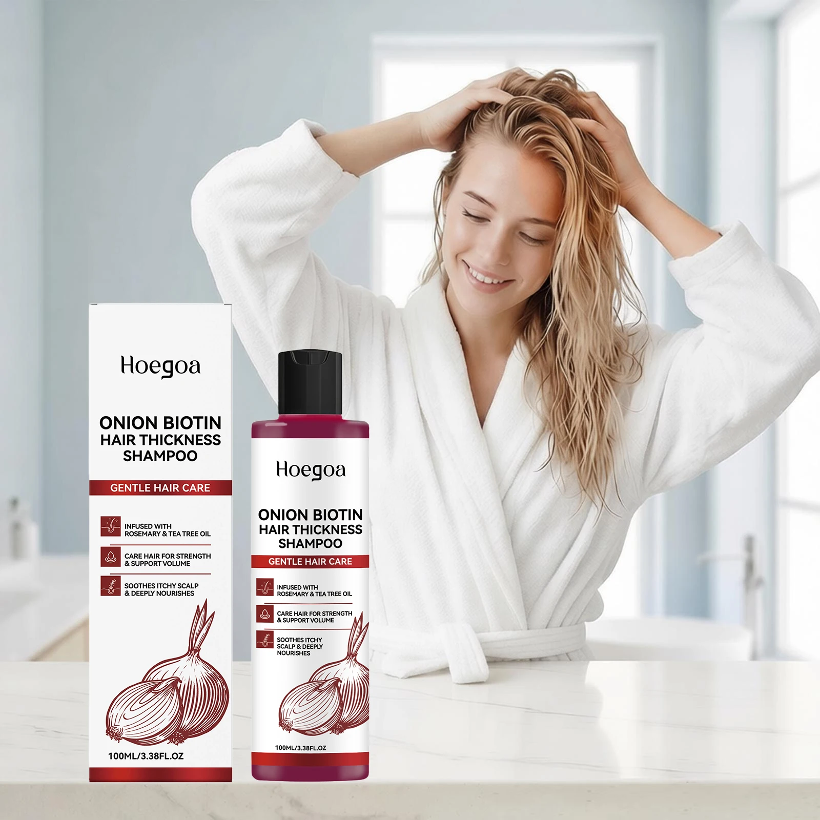 Onion Biotin Volumizing Shampoo Moisturizing Smoothing Gentle Cleansing Strengthen Hair Roots Refreshing Hair Thickening Shampoo
