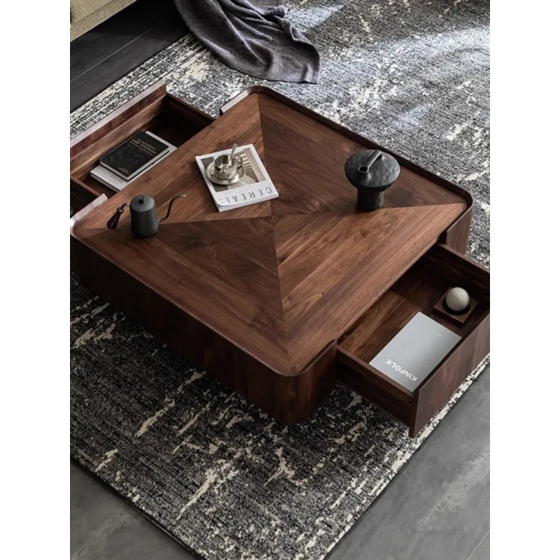 

Italian minimalist North American black walnut solid wood coffee table square storage Nordic furniture modern simple small