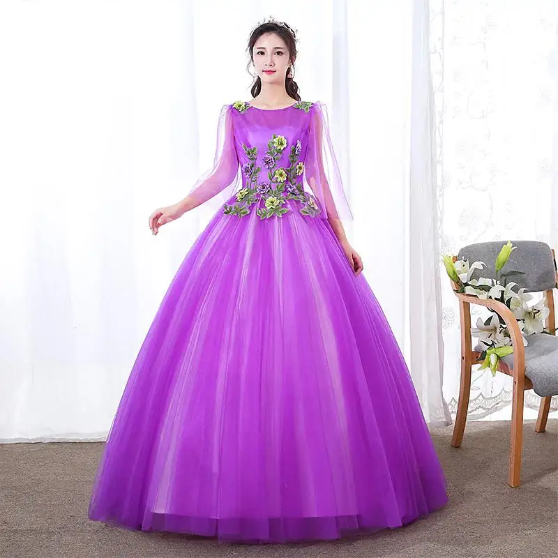 Customized Purple Vestidos De Quinceaneras Classic Scoop Neck Tulle Prom Dresses Sweet Colorful Floral Sukienka Balowa Plus Size