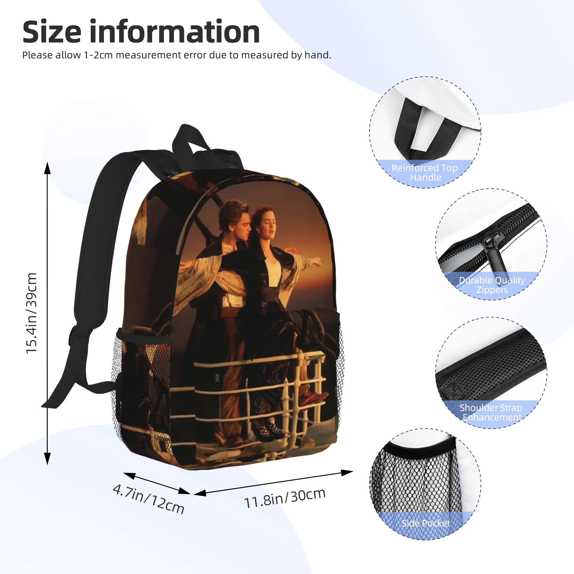 Titanic Jack and Rose Movie  Backpack Hot Sale Daypack Large Capacity Boys Girls BookBag Shoulder Bags for Men Women School Bag