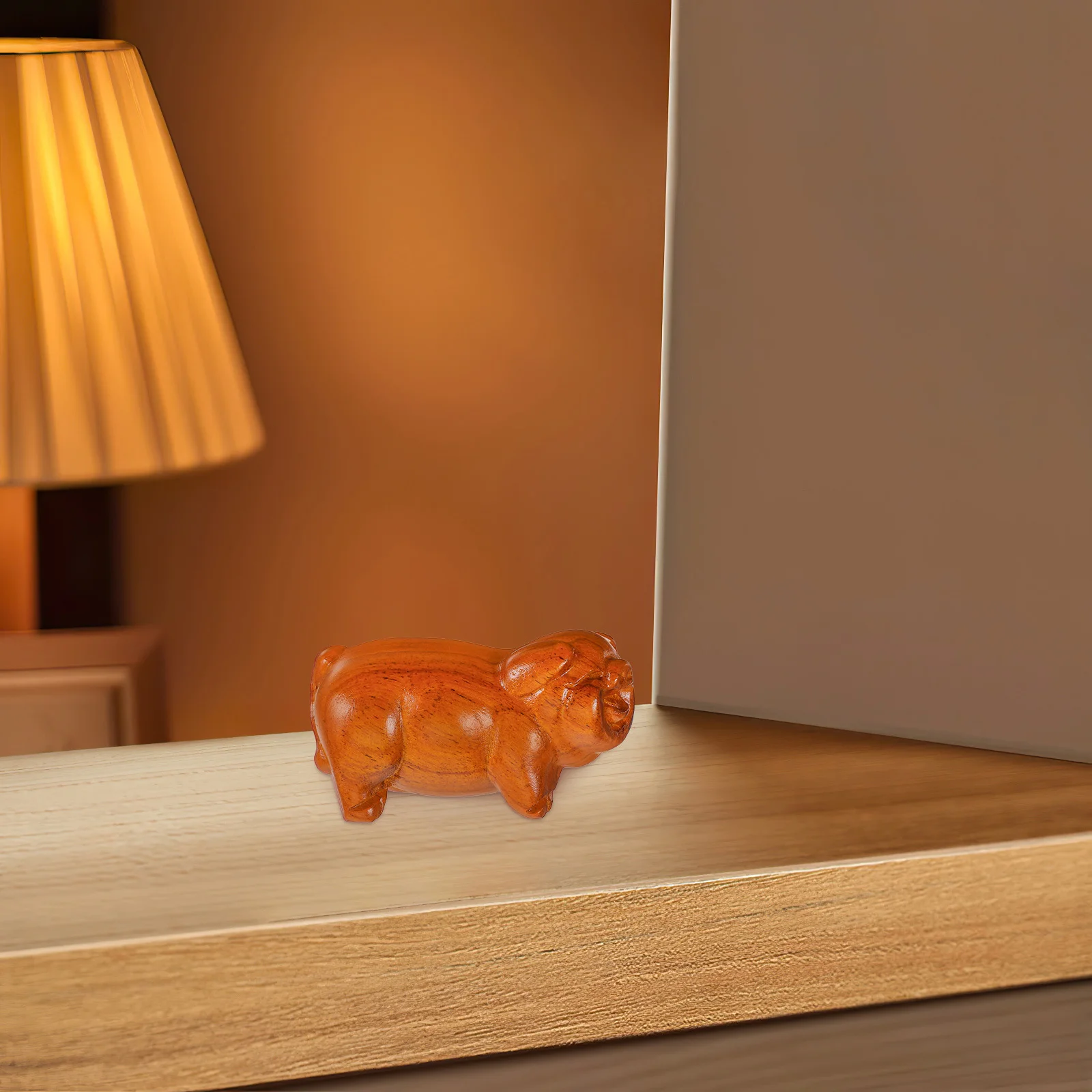 

Auspicious Wood Carving Pig Ornament Solid Rosewood Small Desktop Wooden Craft Decoration Home Office Shelf Decor