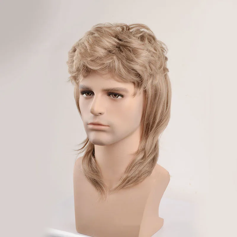 Blonde Wigs Synthetic Hair Men's Wig Brown Wigs for Men Heat Resistant Fiber Retro Rock Party Cosplay Wig